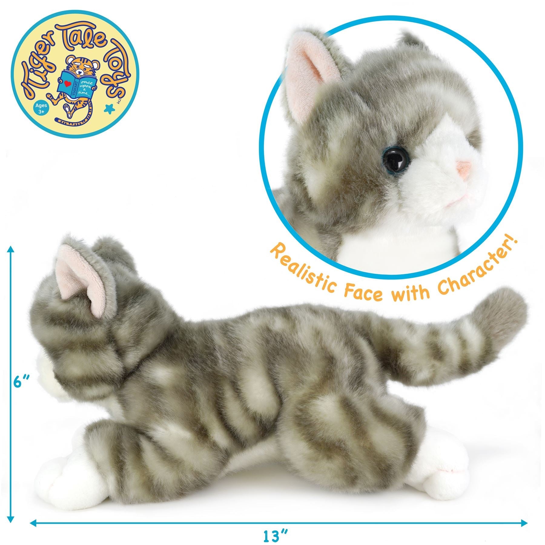 Gavin The Grey Tabby Cat | 13 Inch Stuffed Animal Plush | By TigerHart Toys