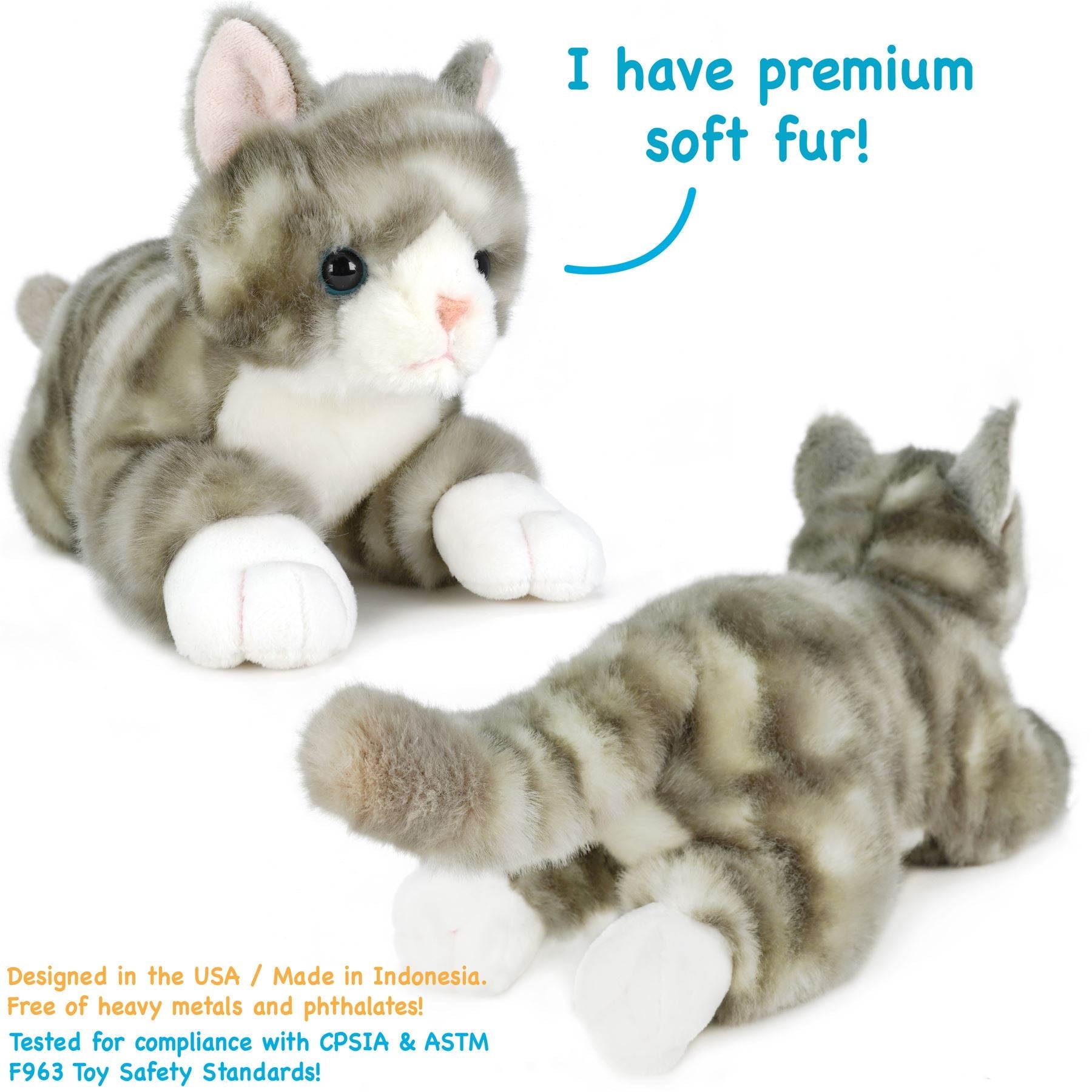 Gavin The Grey Tabby Cat | 13 Inch Stuffed Animal Plush | By TigerHart Toys
